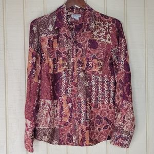 Lucky Brand 100% silk long sleeve shirt size M  Color:  burgandy